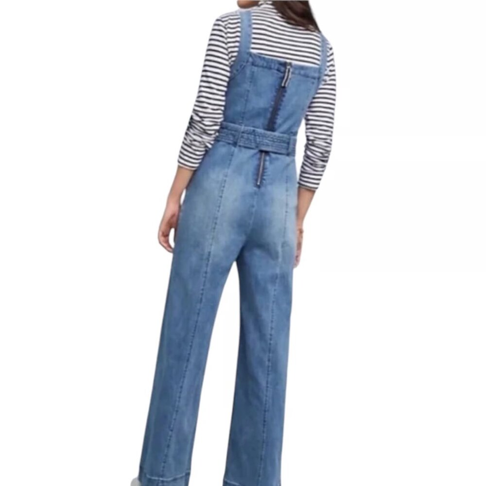 Anthropologie Pilcro The Letterpress Blue Denim Sleeveless Jumpsuit US 4 - Picture 2 of 11